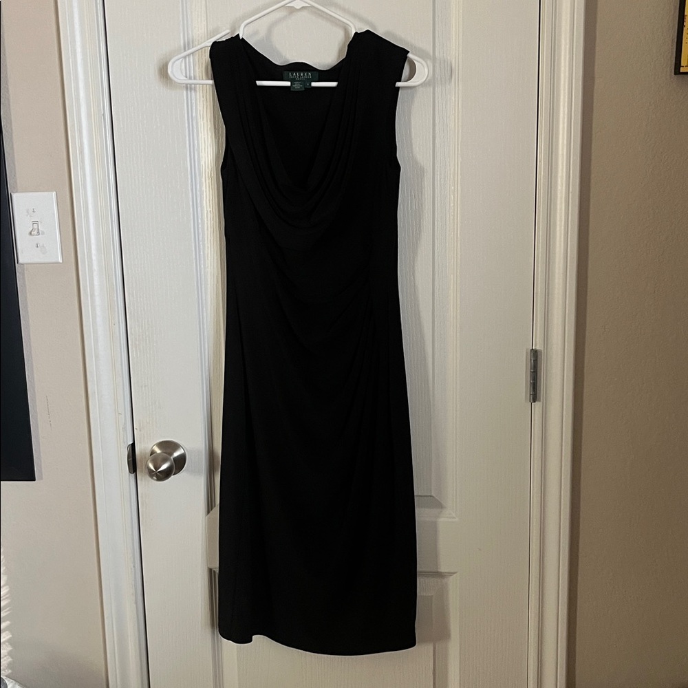 Ralph Lauren  Black Draped Midi Dress